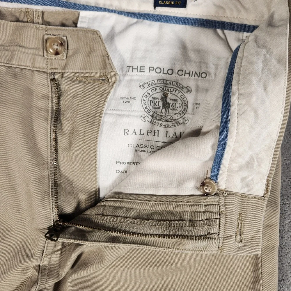 Polo Ralph Lauren Chino Pants Mens 34/32 Tan Excellent Classic Fit Cotton Twill
